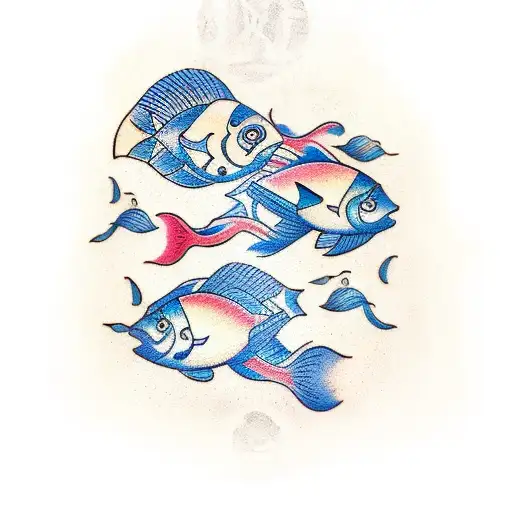 A traditional-style tattoo of a school of fish swimming in the shape of Carl Jung's face tattoo design idea