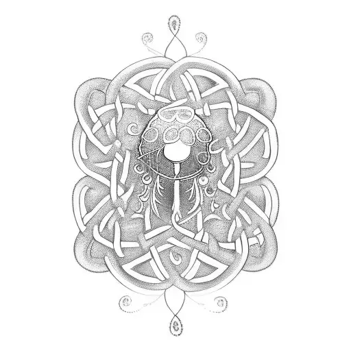 A mesmerizing blackwork tattoo of a jellyfish entwined with Celtic knots, symbolizing the teacher's passion for knowledge tattoo design idea
