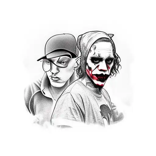 Hip hop album cover featuring Eminem and the Joker from Batman tattoo design idea