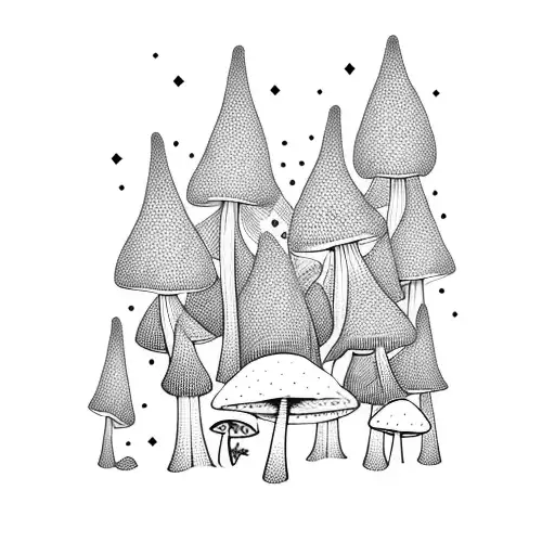 Magical mushroom forest with floating ghosts tattoo design idea