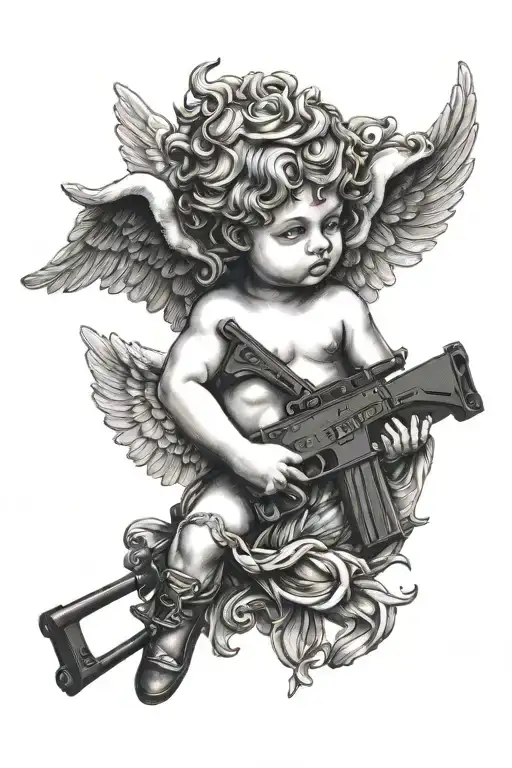 cherub with ar15 tattoo design idea