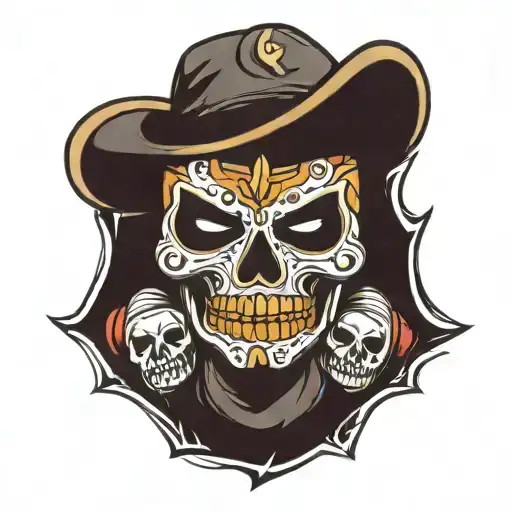 a skull wearing a torn luchador mask tattoo design idea