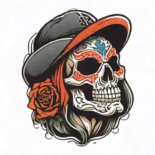 a skull wearing a torn luchador mask tattoo design idea