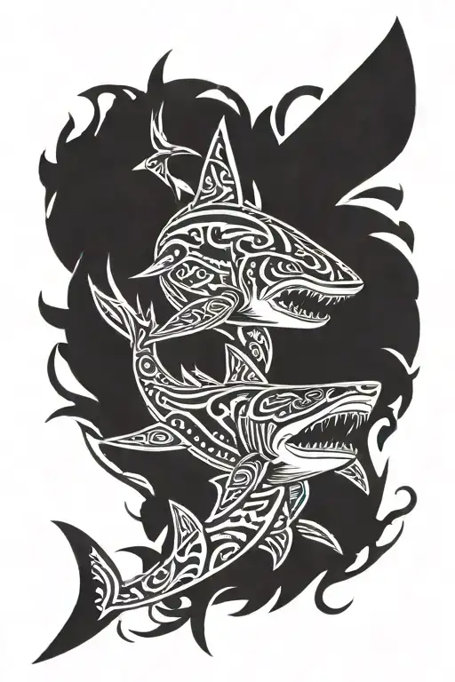 Polynesian with realistic shark tattoo design idea