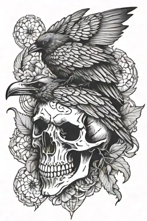 crow skull tattoo design idea