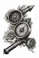 compass clouds and microphone roses tattoo design idea