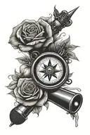 compass clouds and microphone roses tattoo design idea
