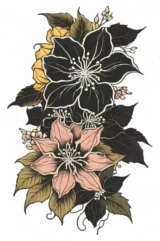 hydrangea bougainvillea daisy marigold carnation aster gladiolus daffodil tattoo design idea