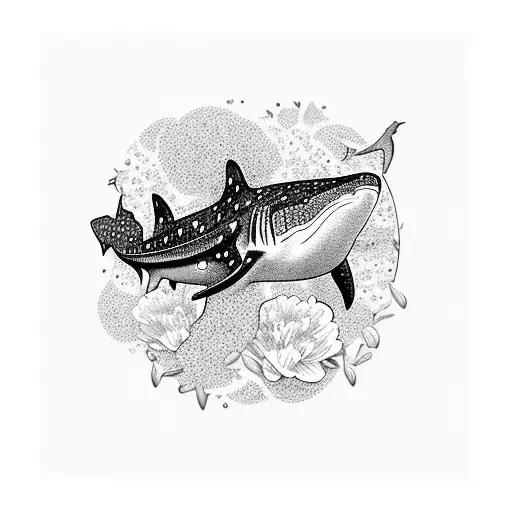 whale Shark surrounded by flowers tattoo design idea