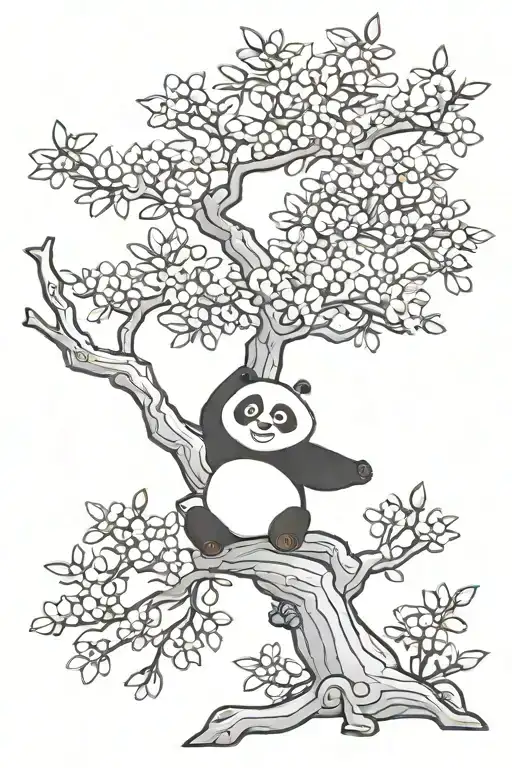 Kung fu panda cherry blossom tree branch tattoo design idea