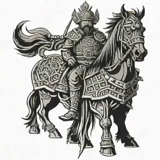 mongol warrior and king crown and wealth tattoo design idea