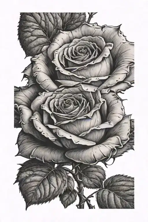 "A highly realistic rose in full bloom, with intricate, lifelike details on the petals and natural textures. The rose sh tattoo design idea