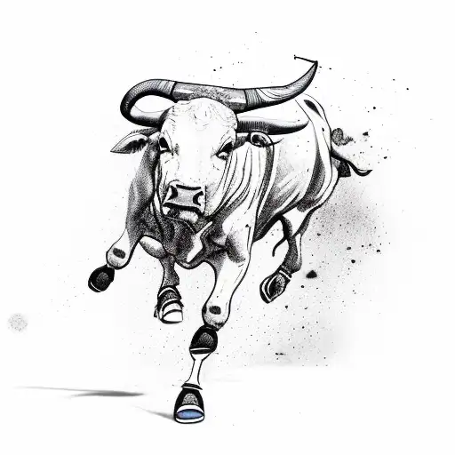 A gangster bullfighter gracefully dodging a charging bull in a sketch style tattoo design idea