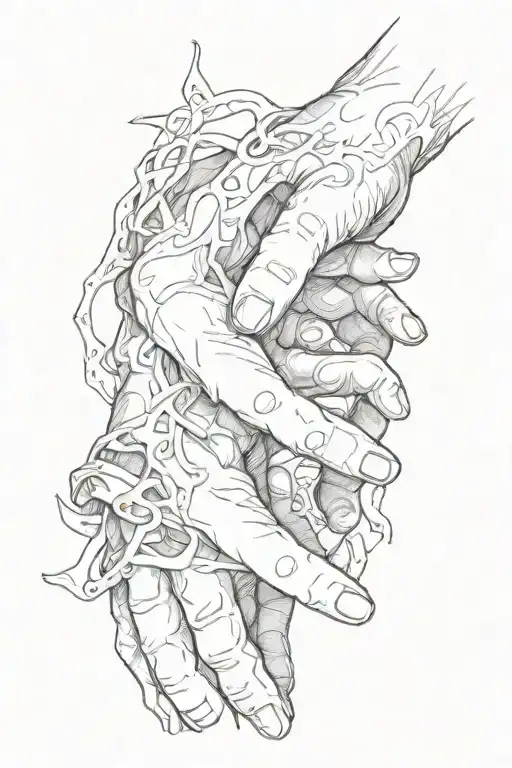 "the creation of adam" hands with a double helix connecting them tattoo design idea