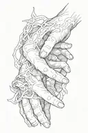 "the creation of adam" hands with a double helix connecting them tattoo design idea