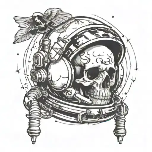 skull in nasa astronaut helmet tattoo design idea