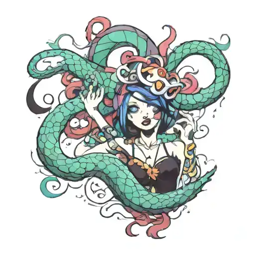 Jinx from league of legend with tentacle tattoo design idea