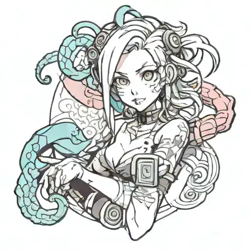 Jinx from league of legend with tentacle tattoo design idea