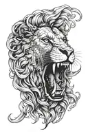 lion with human head in the mouth open tattoo design idea
