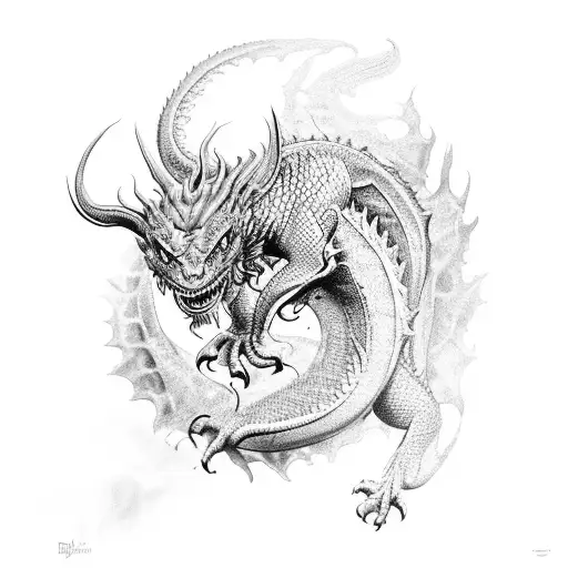 drakon moshch' znaniy i spokoystviya dragon the power of knowledge and tranquility tattoo design idea