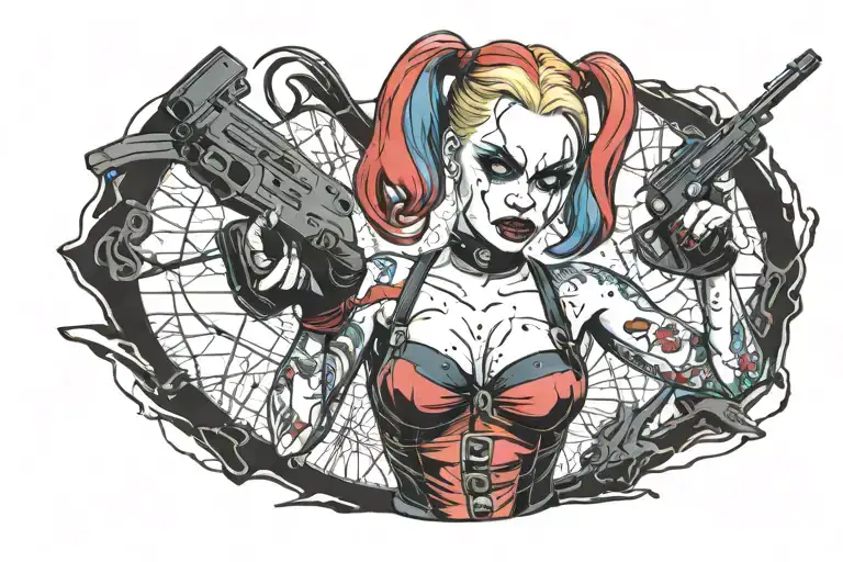 Harley Quinn with gun pose  tattoo design idea