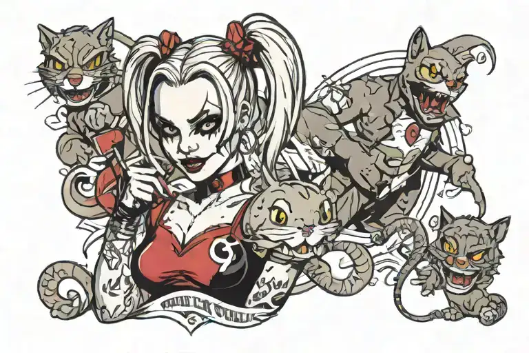 Harley Quinn with tom and jerry tattoo design idea