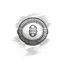 A sketch-style tattoo of a tennis player serving a baseball with the Chicago skyline in the background tattoo design idea