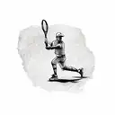 A sketch-style tattoo of a tennis player serving a baseball with the Chicago skyline in the background tattoo design idea