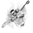 A sketch-style tattoo of a tennis player serving a baseball with the Chicago skyline in the background tattoo design idea