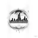 Incorporate the iconic Chicago skyline into a video game-themed tattoo tattoo design idea