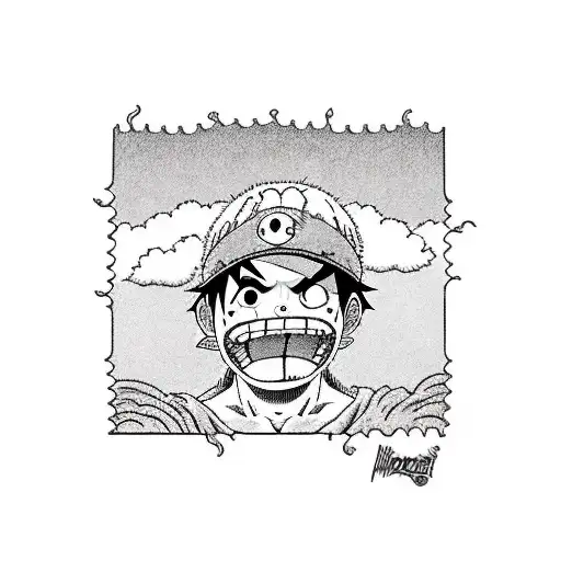 luffy from one piece holding a very big pie tattoo design idea