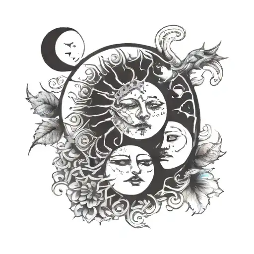 crying sun and crying moon tattoo design idea