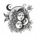 crying sun and crying moon tattoo design idea