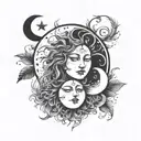 crying sun and crying moon tattoo design idea