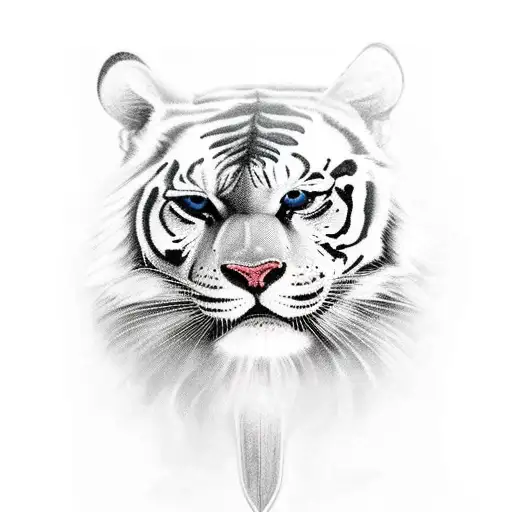 angel guerrera con trigre naranja al lado derecho y tigre gris a la izquierda  tattoo design idea