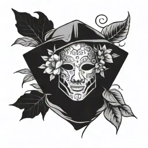 A welding hood surrounded by flowers tattoo design idea