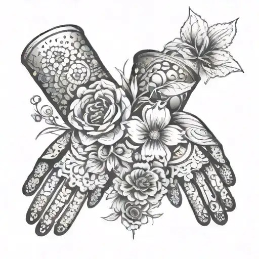 A floral pattern incorporating welding masks and gloves tattoo design idea