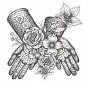 A floral pattern incorporating welding masks and gloves tattoo design idea