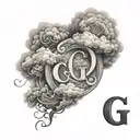 shading clouds and letters G and tattoo design idea