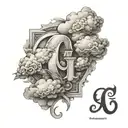 shading clouds and letters G and tattoo design idea