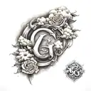 shading clouds and letters G and tattoo design idea