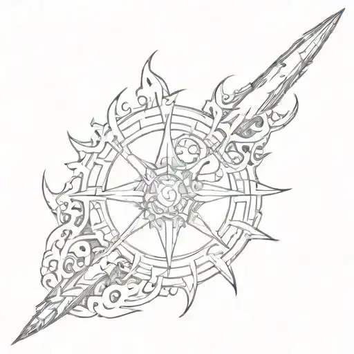 Design a tattoo that combines the following elements: 1. The Berserk Mark of Sacrifice in the center of the design, tattoo design idea