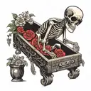 skeleton wearing sunglasses and a hawaiian shirt inside a coffin tattoo design idea