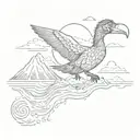 a dodo flying over the ocean in front of a volcano tattoo design idea