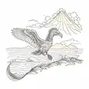 a dodo flying over the ocean in front of a volcano tattoo design idea