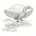 a dodo flying over the ocean in front of a volcano tattoo design idea