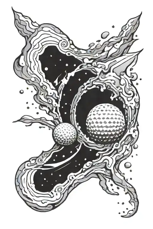 A golf ball breaking through a black hole in space tattoo design idea