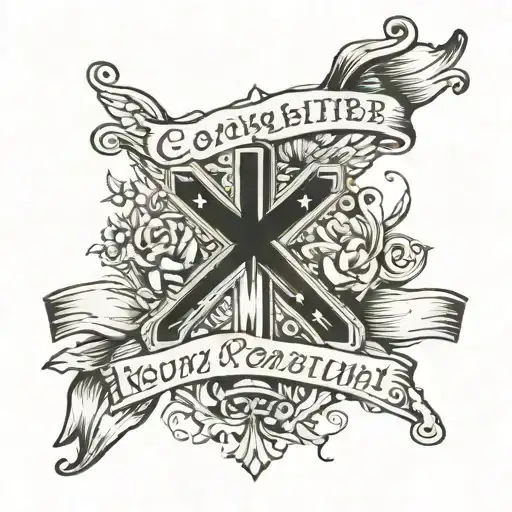 cross with banner that has the words "Compassionate" "Determined" "Confident" tattoo design idea
