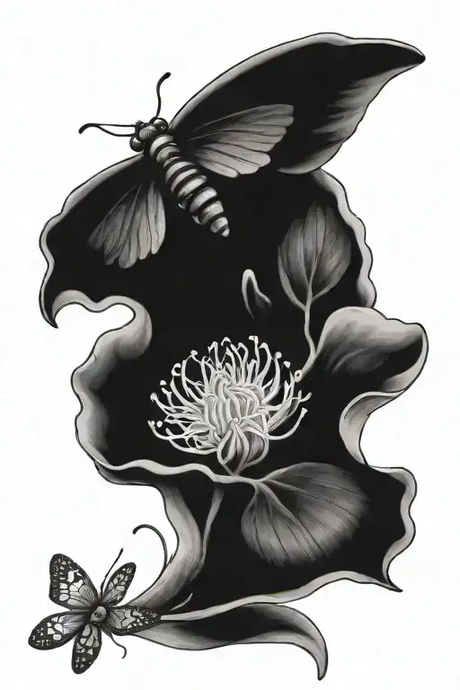 may, October birth flower with moth emerging tattoo design idea