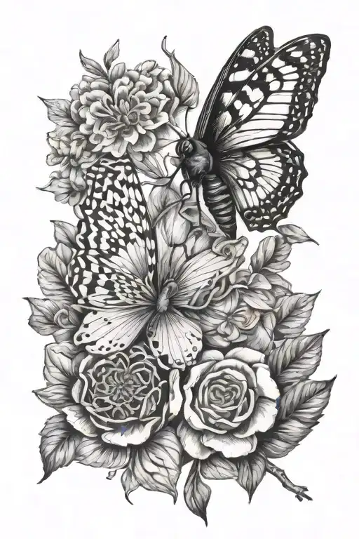 may, October birth flower with moth surrounded tattoo design idea